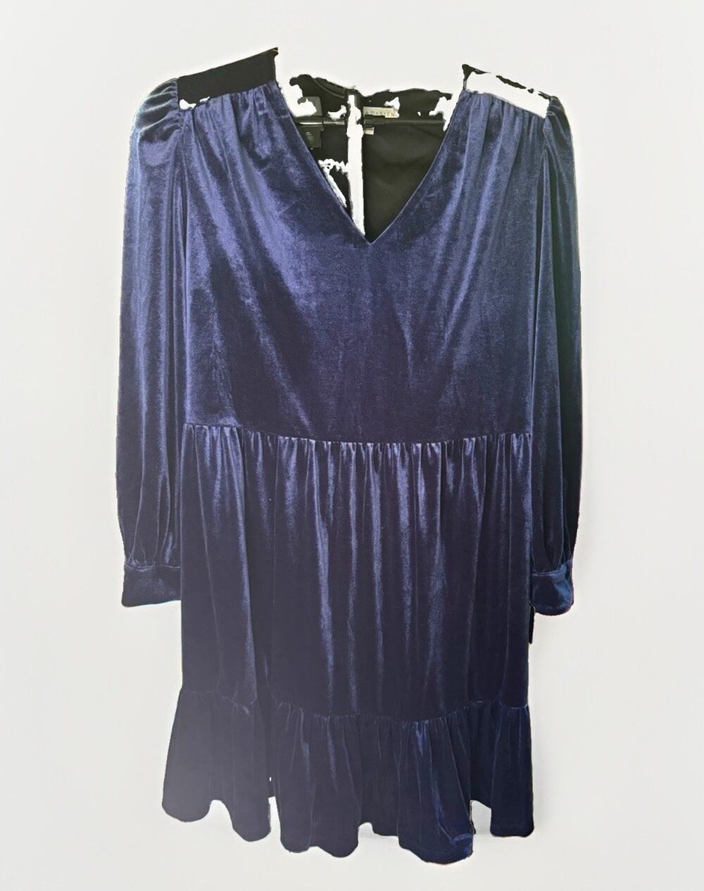 Sandra Darren Women’s Blue Velvet V-Neck Long Sleeve A-Line Dress Size M